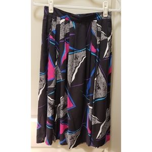 Vintage JC Penney pleated 80s skirt, black pink blue purple white